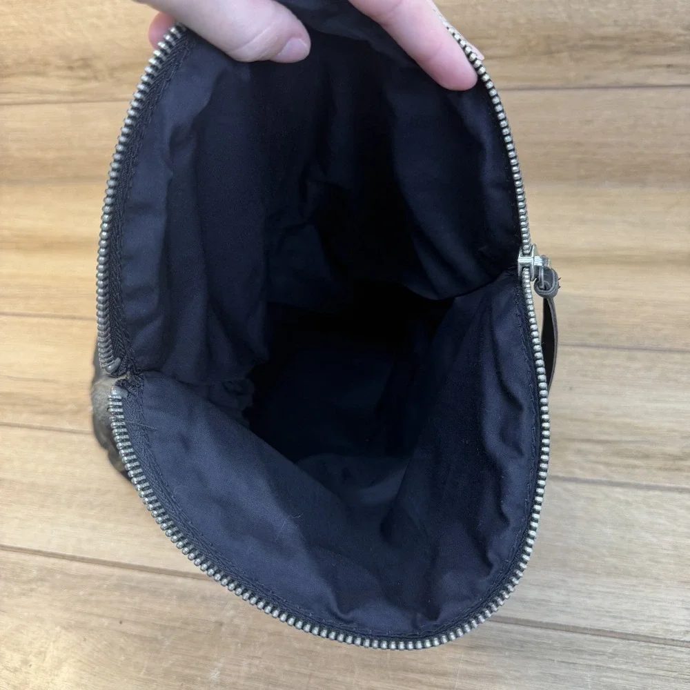 Lucky Brand Vintage Black Stash Fold Over Lamb Leather Purse Bag Lamb Leather